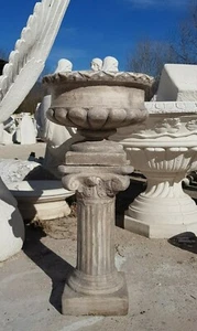 VASO CALICE FIORIERA CON COLONNA DA ESTERNO PER GIARDINO IN CEMENTO MARMO PIETRA - Foto 1 di 5