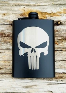 Punisher Skull Black Stainless Hip Flask 8 oz. - Picture 1 of 4