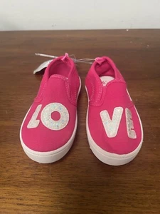 Carter's Toddler Girls Glitter Love Canvas Elastic Slip On Shoes Hot Pink Sz 6 - Picture 1 of 8