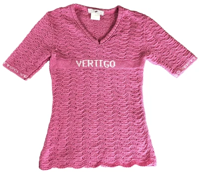 Vertigo Womens Sweater Sz S Pink Pullover Crochet Knit V-Neck Short Sleeve - Image 1 of 4