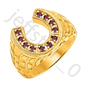 0.50 Ctw Lab Created Red Garnet 14K Yellow Gold Plated Horseshoe Men's Ring - Picture 1 of 6