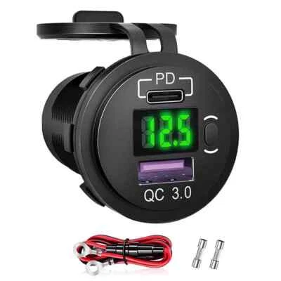 Cargador USB Coche QC3.0 PD Tipo C USB con Enchufe Interruptor para Vehículos 12V/24V Foto 1 de 4