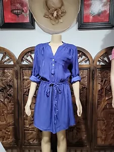 Moonlight Ladies Size L Blue Dress Roll-tab Sleeves Drawstrings Waist #W5 - Picture 1 of 11