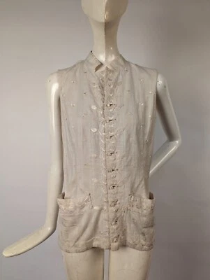 C 1800 - 1810 ABRIGO CINTURA VERANO HOMBRE LINO BLANCO BORDADO A MANO CON BOTONES FREGONA Foto 1 de 4