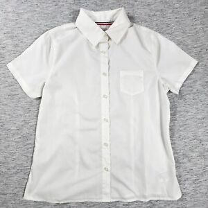 Short Sleeve Button Up Poplin Uniform Shirt Dress Top Boys Size 16 White