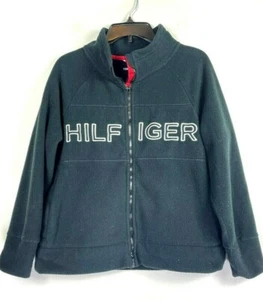 Chaqueta polar deportiva Y2K Tommy Hilfiger para hombre logotipo grande manga larga negra talla M. - Imagen 1 de 9