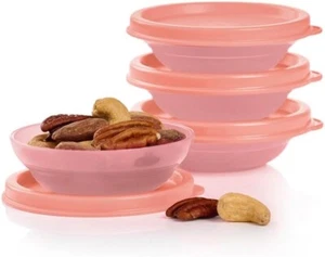 Tupperware Mini Classic Cereal Bowls 1/4 Cup (2 oz) Set of 4 Peach Pink New - Picture 1 of 1