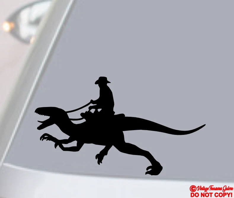COWBOY RIDING RAPTOR DINOSAURIO Vinilo Calcomanía Adhesivo Coche Ventana Parachoques VELOCIRAPTOR Foto 1 de 4