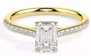 3.5Ct Emerald Cut Lab Created Diamond Halo Engagement Ring 14k Yellow Gold Plate - Picture 1 of 5
