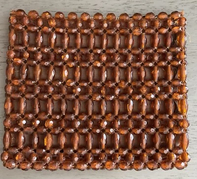 Cartera sin asas vintage ámbar con cuentas 7 1/2" x 6" bolso de mano hippie retro Foto 1 de 4