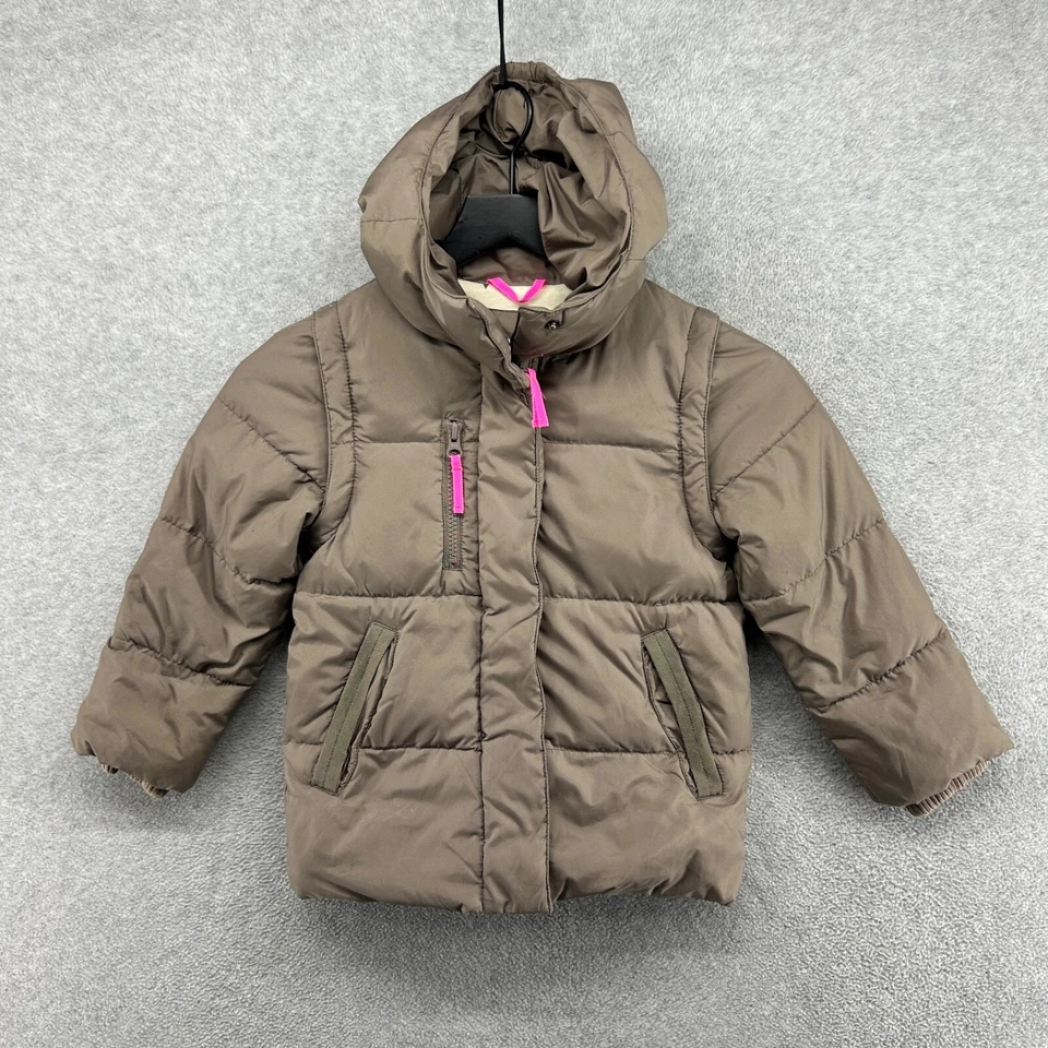 Jaqueta Crewcuts Puffer Feminina Tamanho 4/5 Bege Colete Conversível com Capuz Zíper - Imagem 1 de 4