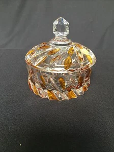 Vtg Echt Bleikristall Gepresst Lead Crystal Clear Amber Jar Bowl W Lid No Spoon - Picture 1 of 10