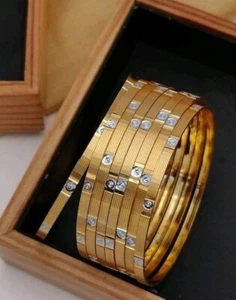Trending Silver Touch Wedding partywear Golden size Bangle Stylish cz Chudiya - Picture 1 of 4