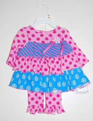 NWT Bonnie Baby Infant Girls Pink & Blue Holiday Snowflake 2pc Dress Set sz 24M - Image 1 of 4