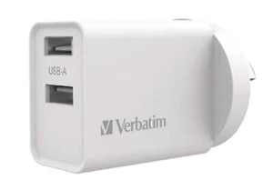 Verbatim USB Charger Dual Port 2.4A each Total 5v 3.4A White Wall Charger, Rohs, - Picture 1 of 1