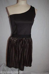 Womens BLACK ONE SHOULDER DRESS Banded Waist THIN GOLD STRIPE BOTTOM Metallic XL - Picture 1 of 3