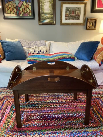 Vintage Baker Furniture Cocktail Folding Butler Coffee Table Removable Top Cover