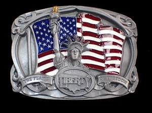 STATUE OF LIBERTY & FLAG "THE FLAME OF FREEDOM" BELT BUCKLE BERGAMOT PEWTER - Picture 1 of 2