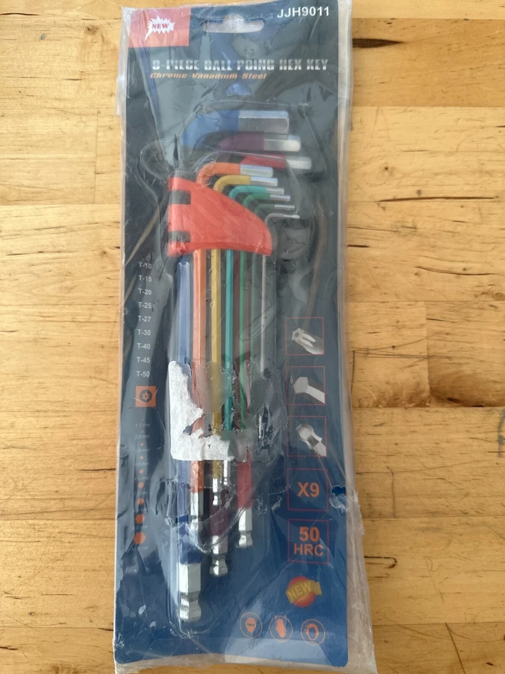 9 Piece Ball Point Hex Key Tool Set Color Chrome Vanadium Steel JJH9011 New - Image 1 of 1