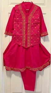 Punjabi Suit Pink Gold Embroidered Cotton Silk Vest India Salwar Kameez - Picture 1 of 6