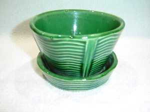 Vintage McCoy Blumentopf Übertopf befestigt Untertasse gerippt Wellen selten - Bild 1 von 4