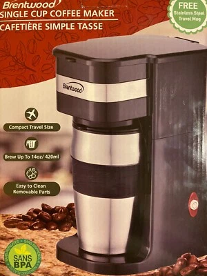 Brentwood TS113BK Portable Single-Serve Coffee Brewer with 14oz Travel Mug Black - Image 1 of 3