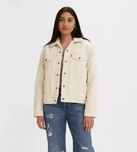 Levi's Women's Ex-Boyfriend Corduroy Sherpa Trucker Jacket Whitecap X-Large - Picture 1 of 2