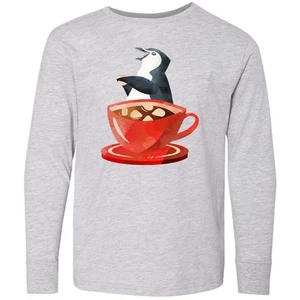 Inktastic Hot Chocolate Penguin Youth Long Sleeve T-Shirt Penguins Lover Cute - Picture 1 of 3