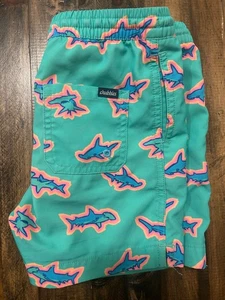 Boys Chubbies Hammerhead Sharks Swim Trunks - Youth Small Teal w/ Orange & Pink - Picture 1 of 4