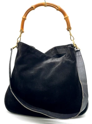 Auth Gucci Bamboo Handle Suede Leather Black 001.2404.15770 2Way Bag NS110116 - Image 1 of 4