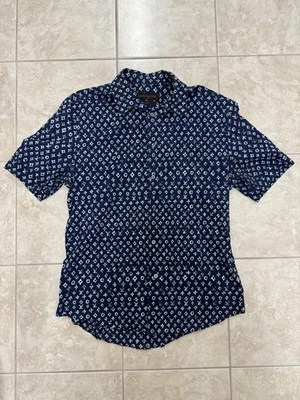 Camisa masculina Louis Vuitton azul marinho monograma botão para cima 2XL - Imagem 1 de 4