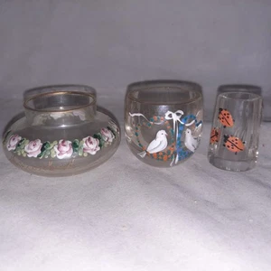 3 Czech Marienbad Spa Souvenirs Handpainted Miniature Glass Vintage Flowers ++ - Picture 1 of 18