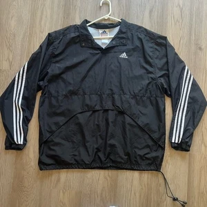 Vintage Adidas schwarz weiß Streifen vorne hinten Logo Windbreaker RN #88387 Herren XL - Bild 1 von 10