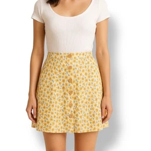 Minifalda Vintage Express Girasol Botón Frontal Amarillo Floral Años 90 Romántica  - Imagen 1 de 11