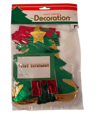 Vintage 1990 Foil Christmas Banner Decoration 9ft Long Bells & Trees - Image 1 of 3