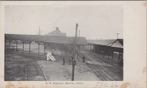 Cartolina Stazione Ferroviaria, Berlino, Connecticut Train Depot 1906 - Foto 1 di 2