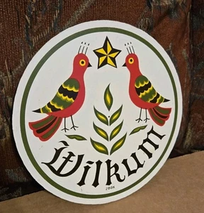 VTG Wilkum Goldfinches & Wheat Jacob Zook Hex Barn Home 8" Outdoor Welcome Sign - Picture 1 of 2