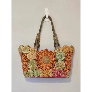 Cappelli Straworld Raffia Floral Tote Bag Bunt Gewebt Strandtasche Sommer - Bild 1 von 7