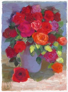 original painting 30 x 40 cm 87KG artwork oil paints flowers roses in a vase - Picture 1 of 3