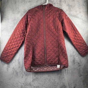 Womens COLUMBIA Burgundy Insulated Omni Heat Blue Square Lodge Mid Jacket L - Picture 1 of 13