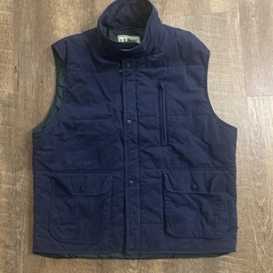 LL Bean Mens M Cotton Canvas Vintage Thinsulate Lined Field Vest Blue/Green - Picture 1 of 11