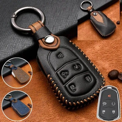 For Cadillac XTS CTS SRX Escalade ATS XT5 Genuine Leather Car Key Fob Case Cover - Image 1 of 4