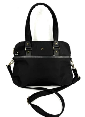 Travelon Ltd Satchel Crossbody Bag Black Canvas Two Way Wear Handbag Purse - Image 1 of 4