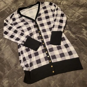 Fashion Women's Button Up Cardigan T-Shirt Cover Up, Black/White, XL - Picture 1 of 8