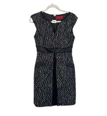 CH Carolina Herrera Dress Womens 6 Black White Tweed Sheath Satin Trim V410-CH - Image 1 of 4