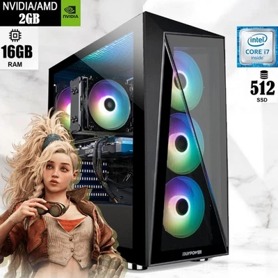 iBuyPower Gaming PC ARGB | Intel i7 | 16GB RAM | 512GB SSD | 2GB GPU | Win10 - Image 1 of 4
