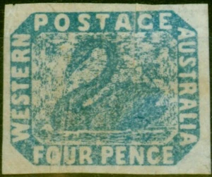 W Australia 1854 4d Pale Blue SG3d 'T of Postage Shaved off to a Point ' Fine... - Picture 1 of 1