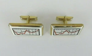 Vintage Victoria Flemming Rectangular Stock Chart on Gold Frame Cufflinks - Picture 1 of 6