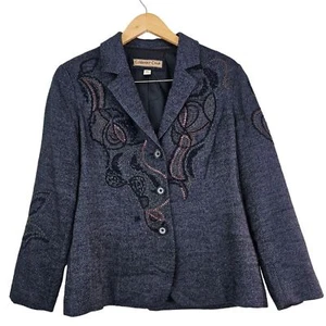 Coldwater Creek Rayon Wolle bestickte Pailletten-Blazerjacke Damen Gr. P10 Retro - Bild 1 von 8