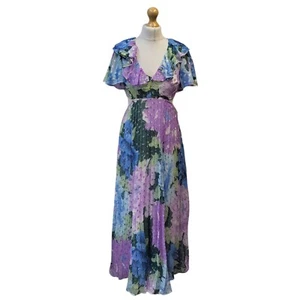 ASOS Design Maxi Dress Pleated Chiffon & Lurex Metallic Floral Women's UK Size 8 - Picture 1 of 6
